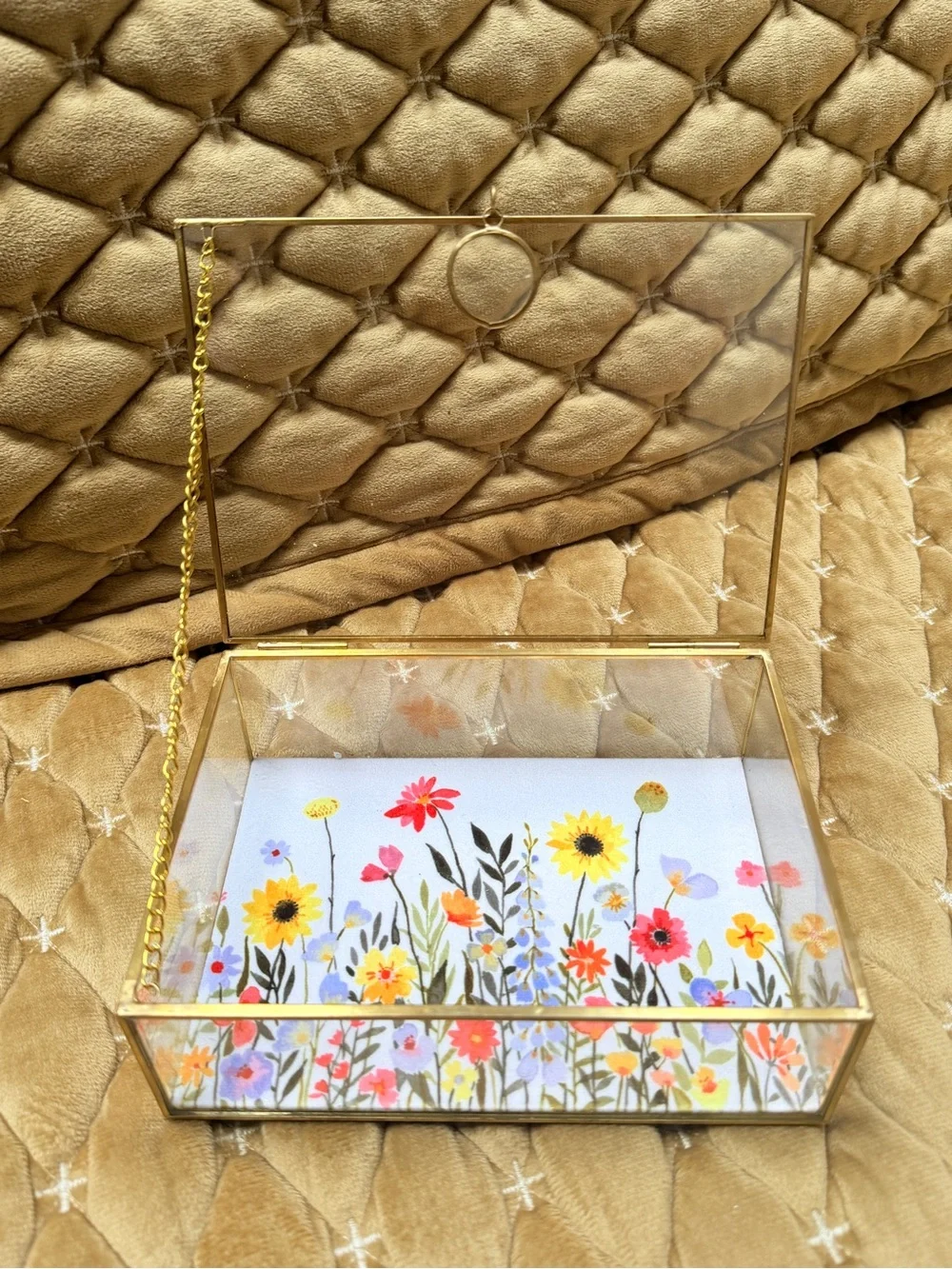 C&C Home floral Felt Glass trinket keepsake jewelry storage bin box cottage